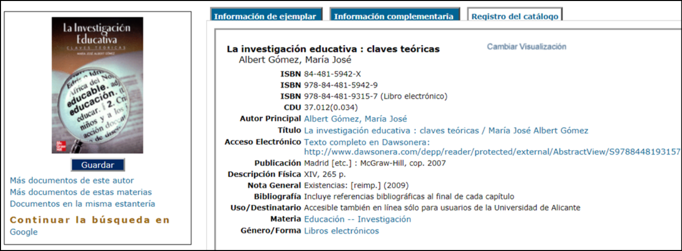 Registro de la obra La investigación educativa: claves teóricas