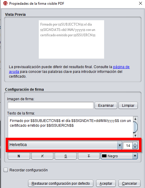 opciones configuracion firma