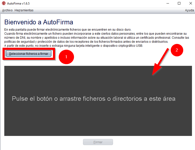 opciones de uso de Autofirma