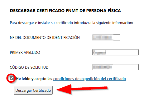 Descarga del certificado