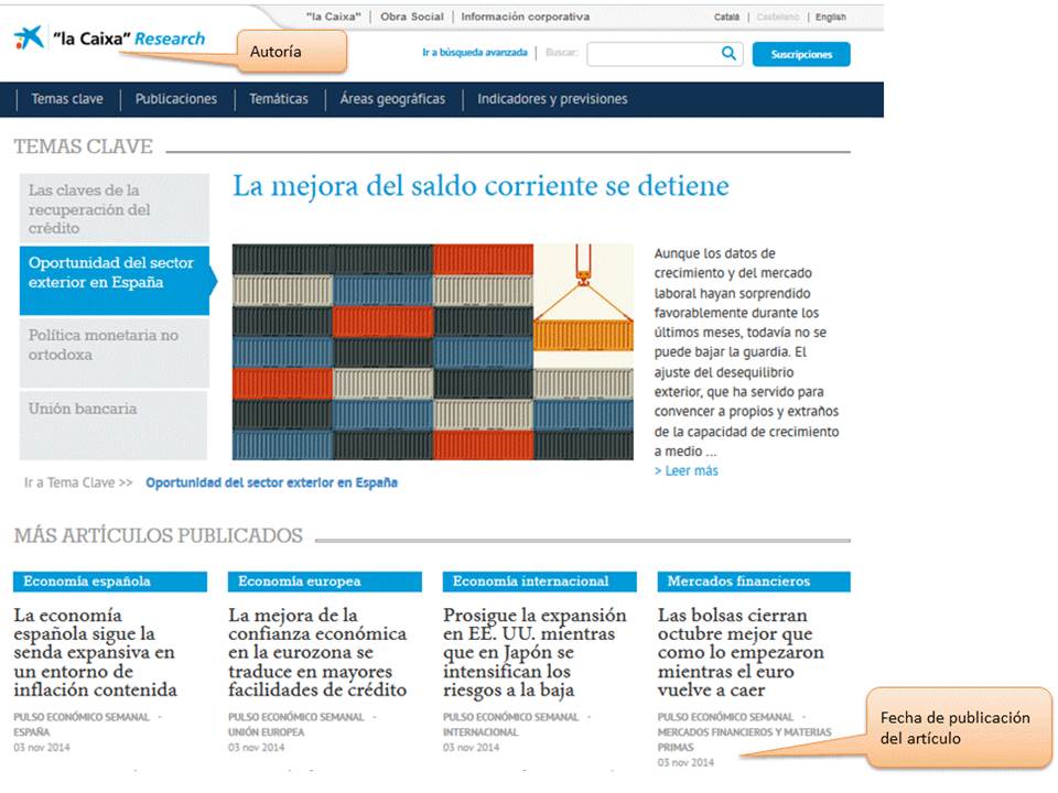 Ejemplo de citación de página web indicando la localización de la autoría y de la fecha de publicación del artículo