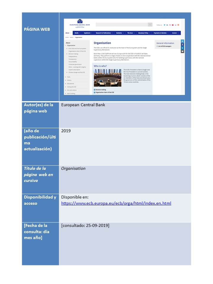 Ejemplo de citación de la página web "Organisation"