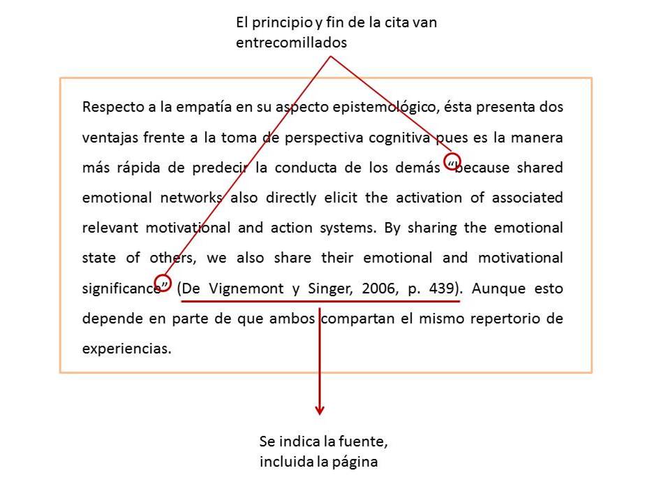 Imagen de un ejemplo de cita directa intercalada