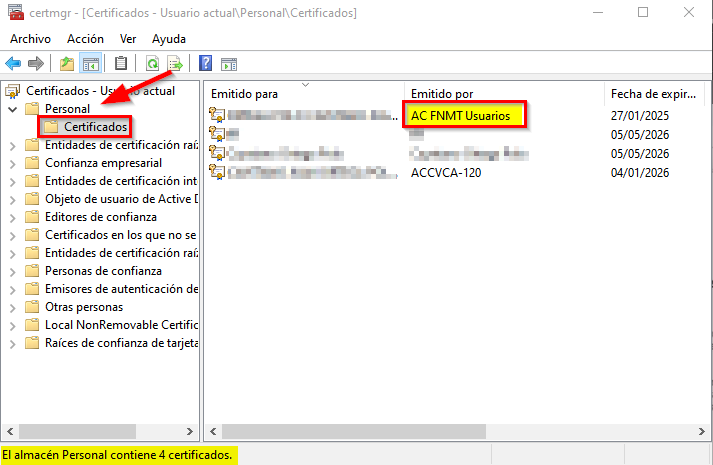 certificados instalados