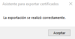 certificado exportado con éxito