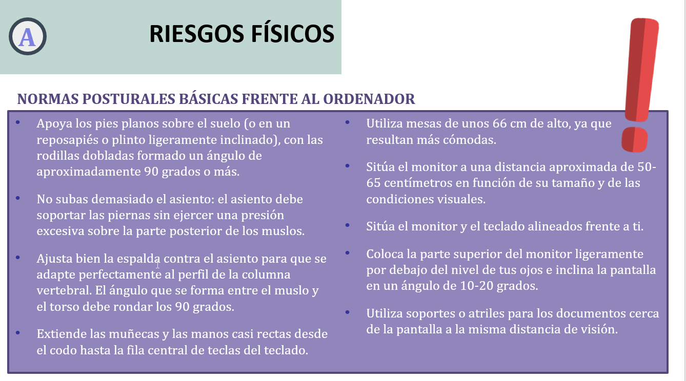 NORMAS POSTURALES BÁSICAS FRENTE AL ORDENADOR