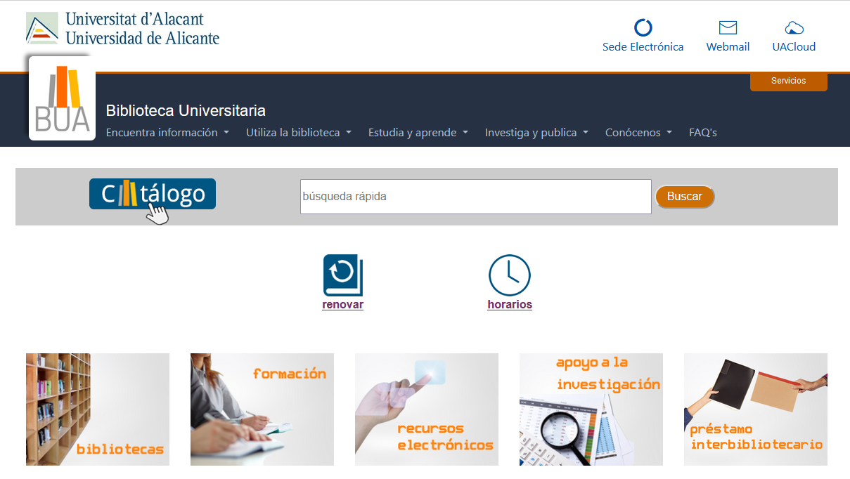 Acceso directo a los Recursos-e en la página de inicio de la web de la BUA