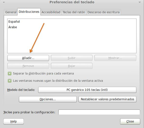 Preferencias teclado