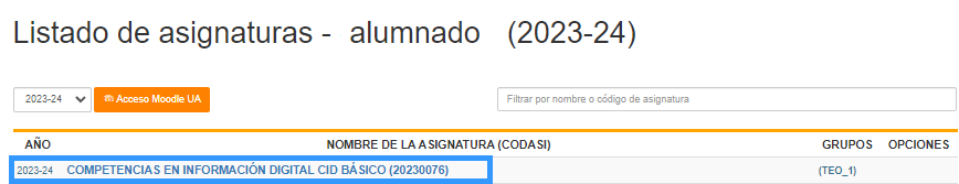 Listado asignaturas