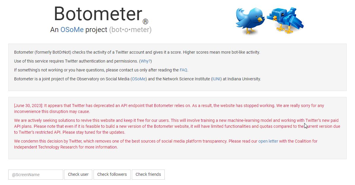 Botometer-captura de pantalla