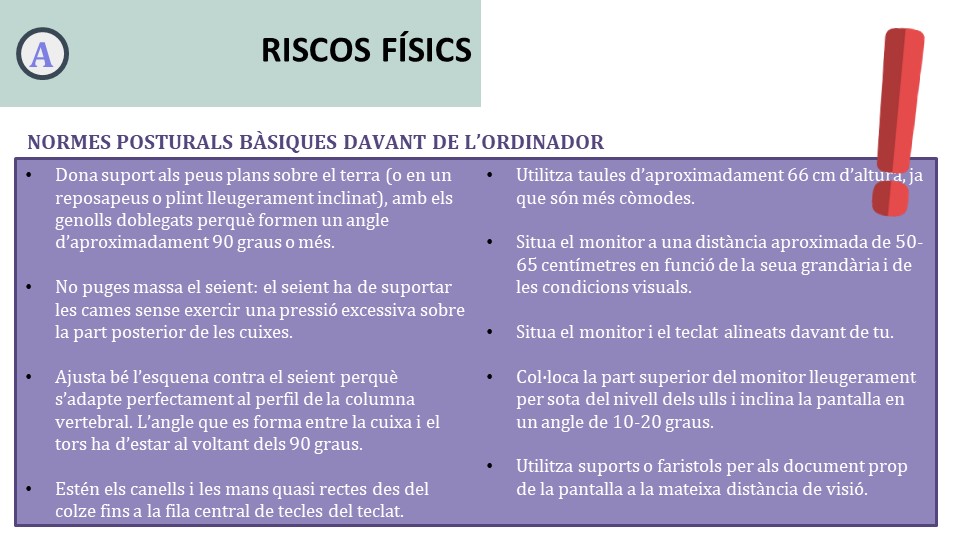 Normes posturals bàsiques davant de l’ordinador