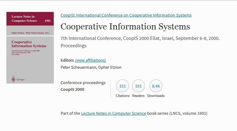 Llibre electrónic "Cooperative Information Systems" amb les dades de la edició.