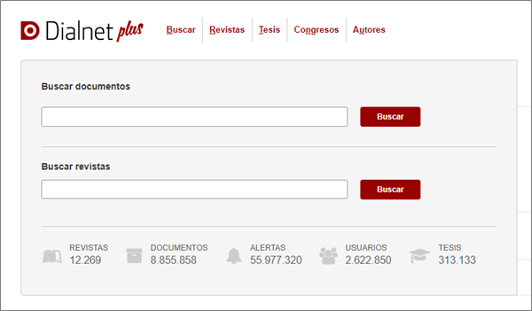 Interfaz de la base de datos Dialnet Plus.