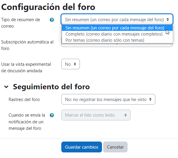 opciones configuración foro