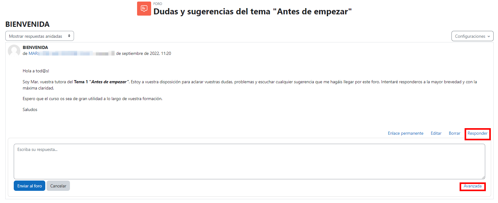 Mensaje en foro