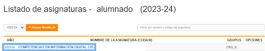 Listado asignaturas