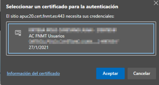  Pantalla seleccionar el certificado de la FNMT