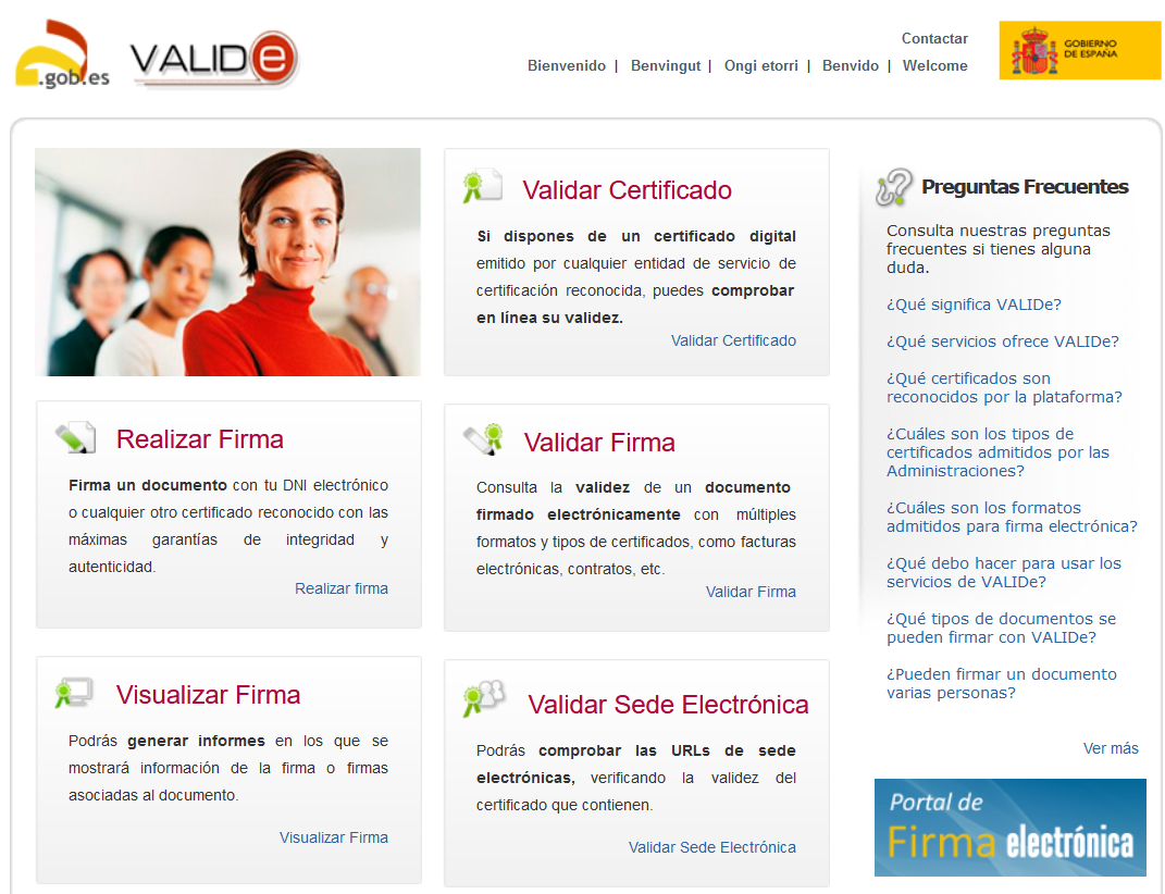 Web del servicio de VALIDe