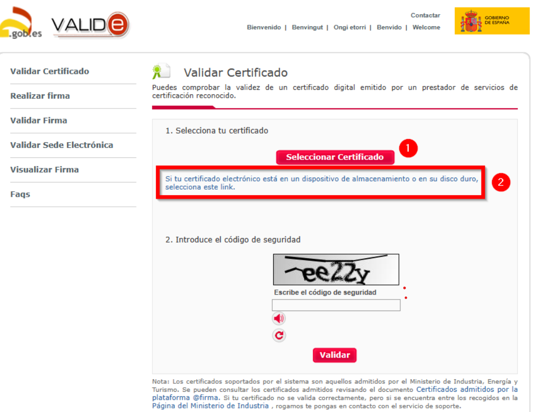 Página VALIDe para validar tu certificado