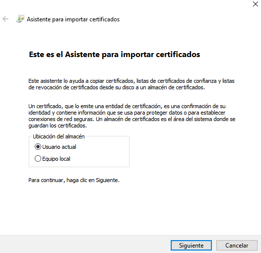 asistente importación certificados