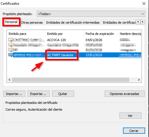 certificados instalados PC