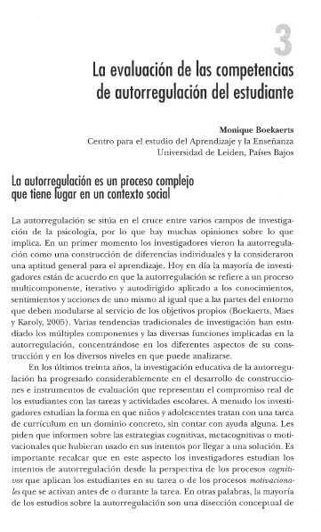 Primera página del capítulo "La evaluación de las competencias de autorregulación del estudiante", de Monique Boekaerts