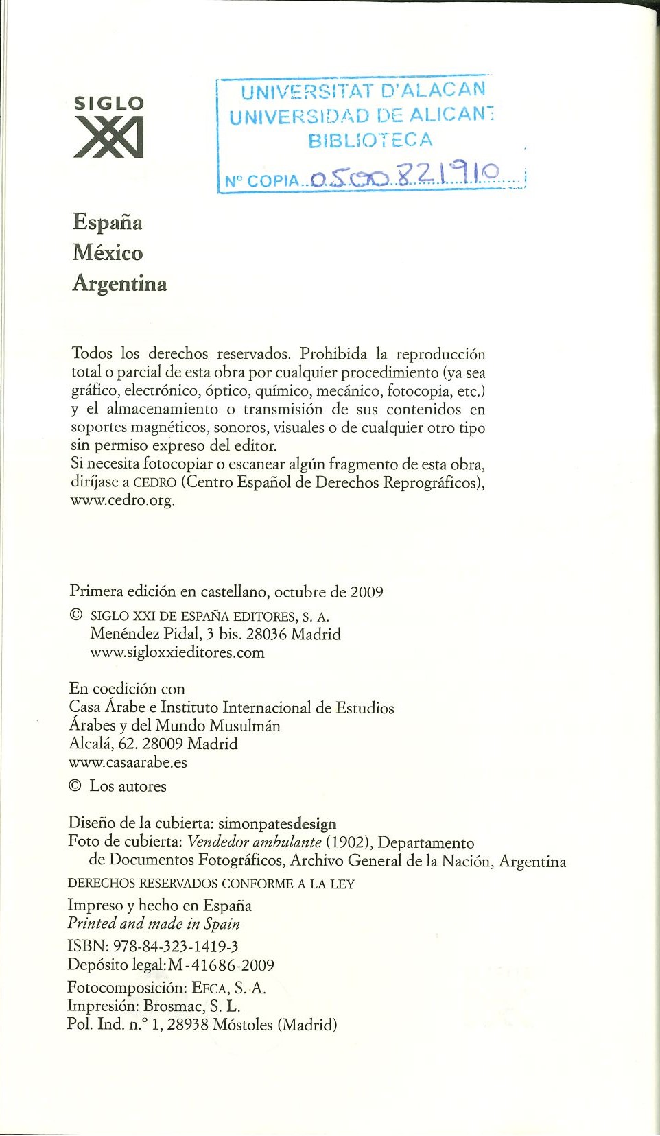 Verso de la portada del libro "Los árabes en América latina"