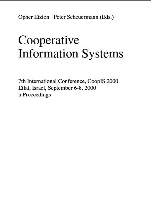 Portada del libro-e "Cooperative Information Systems, donde se pueden ver los editores literarios y los subtítulo