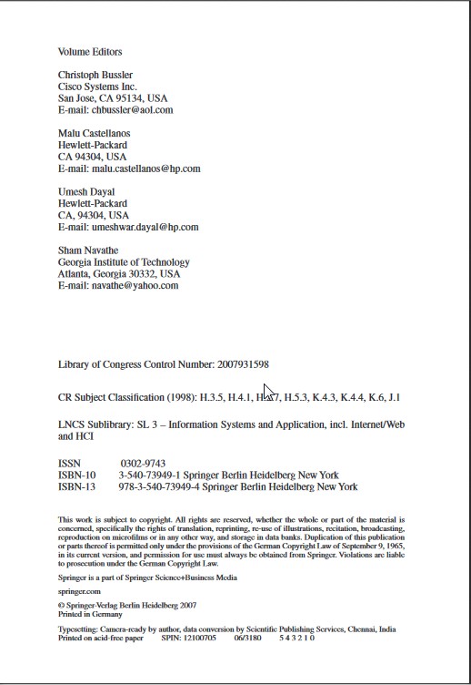 Verso de portada del libro electrónico "Business Intelligence for the Real-Time Enterprises" con los datos de la edición
