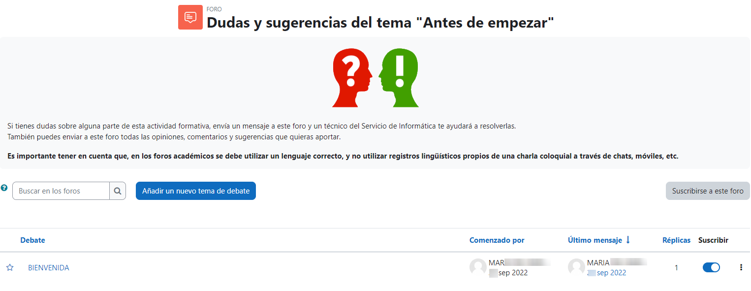 Instrucciones foro tema
