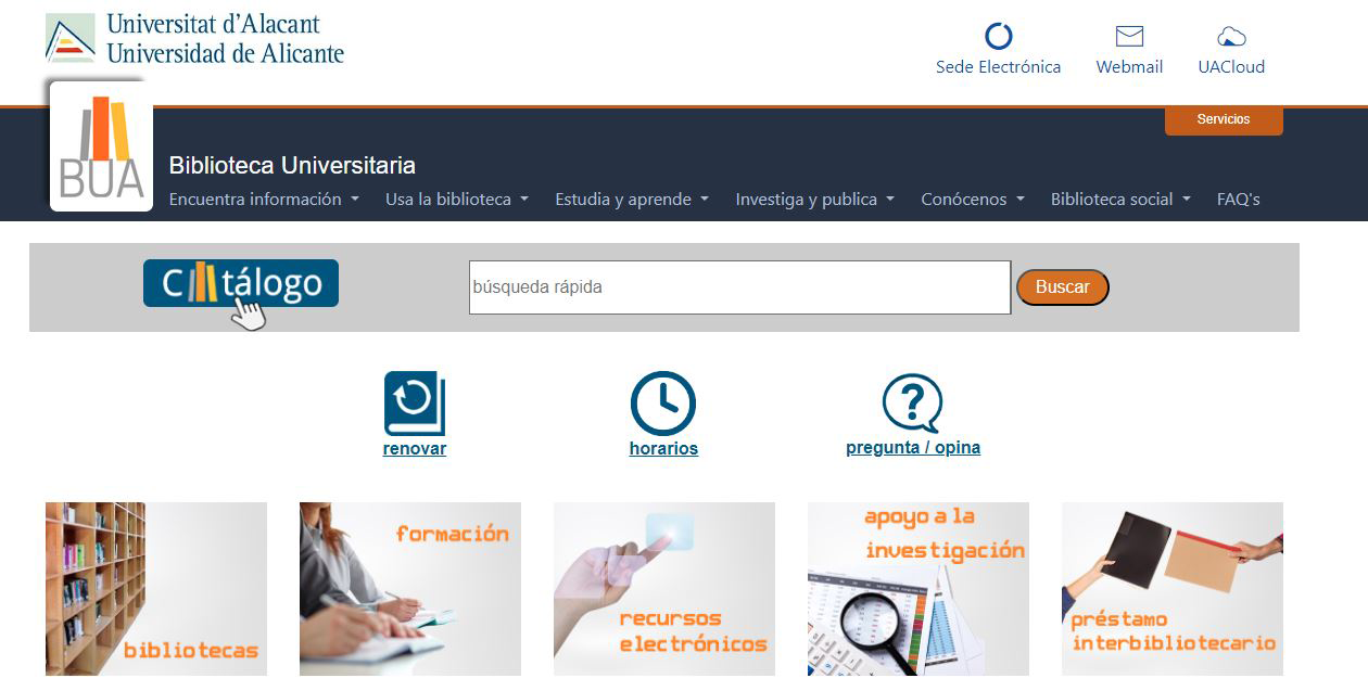 Acceso directo a los Recursos-e en la página de inicio de la web de la BUA