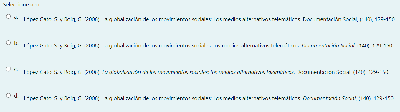 Captura de las opciones de respuesta