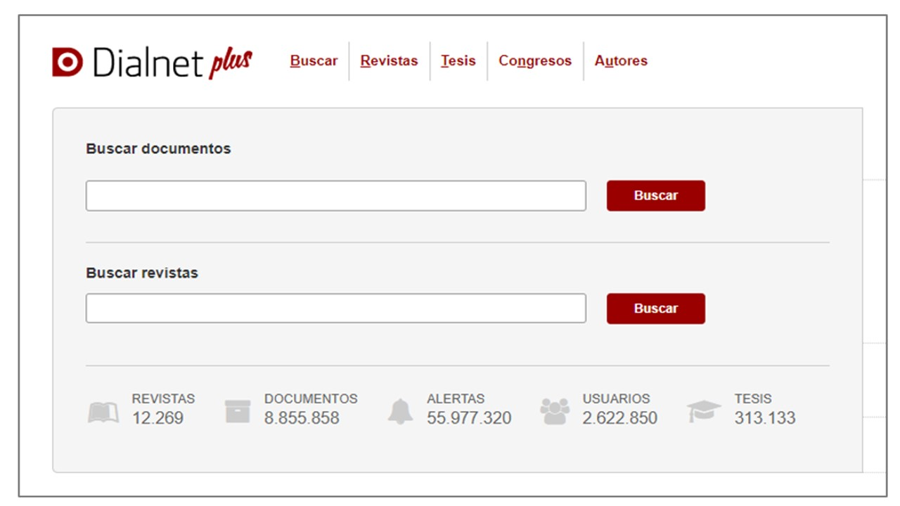 Captura de la interface de la base de datos Dialnet Plus