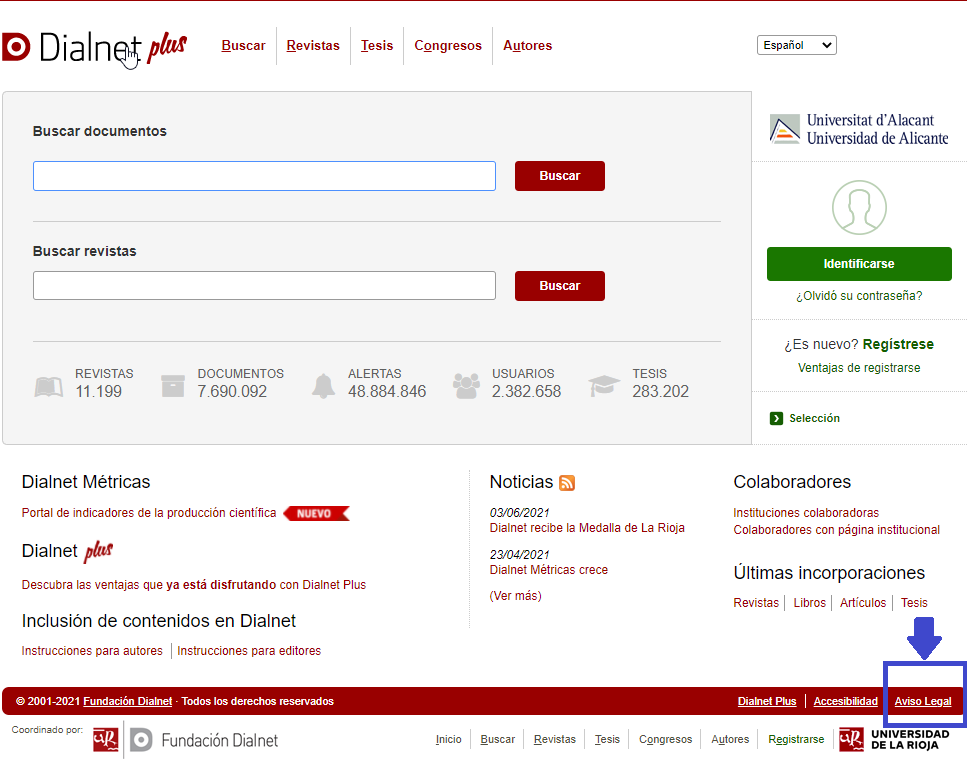 Interfaz de búsqueda del Portal Dialnet