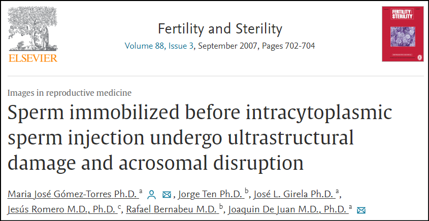 Recorte que incluye el título, autores y localización del artículo en la revista Fertility and Sterility