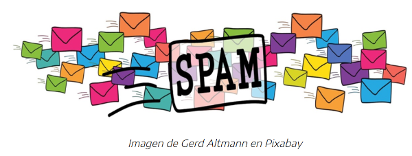 Aparece la palabra spam con un dibujo de un sobre de correo