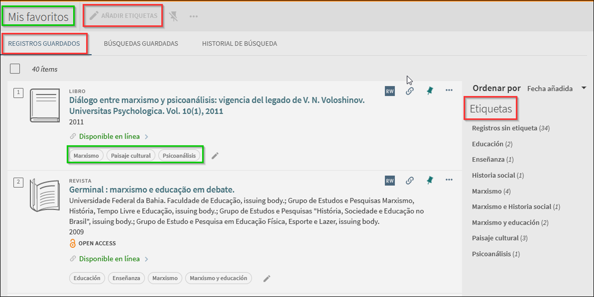 Etiquetado registros guardados