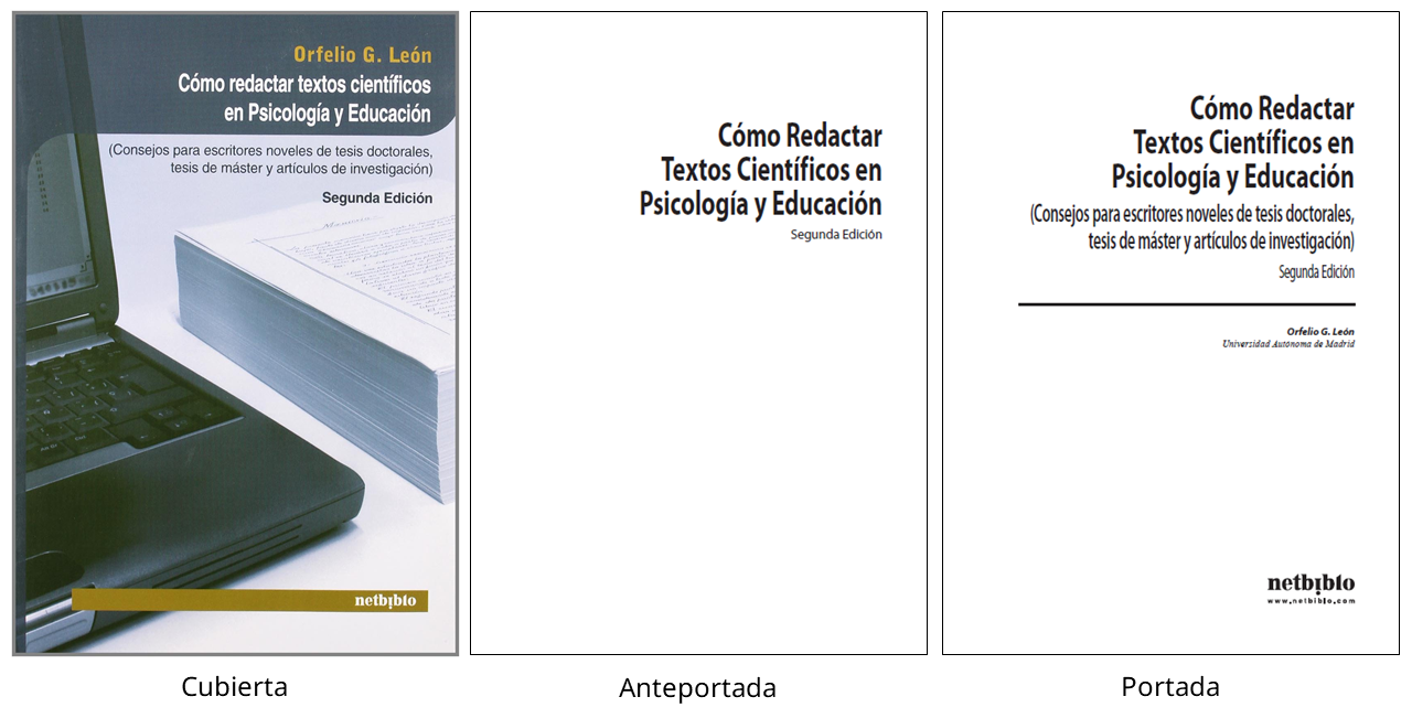 Cubierta, anteportada y portada del libro 'Cómo redactar textos científicos en Psicología y Educación' (2ª edición)